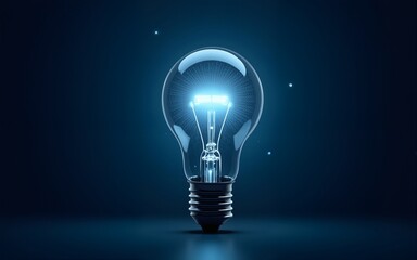 Glowing light bulb with circuit board inside on dark blue background, mockup. Innovation concept. Generative AI. High quality