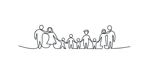 Family holding hands in single line drawing