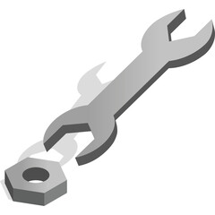 Silver Spanner And Bolt Against A White Background With A Subtle Shadow On The Left