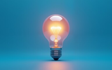 3D rendering of a light bulb with a colorful glow inside on a blue background. An innovative idea concept, inspiration for creativity and innovation in business, education, or science. High quality