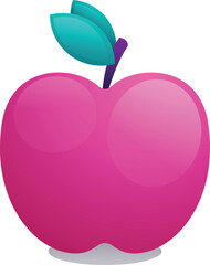 Shiny pink apple with green leaf and stem Keywords: apple, fruit, food, healthy, nutrition