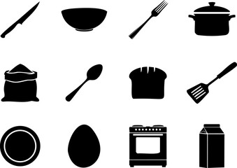Kitchen Tools and Ingredients Food Clipart Black and White.eps