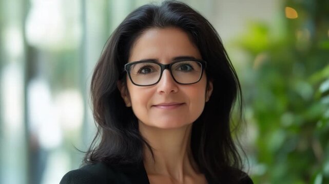 This engaging footage showcases a confident woman in glasses. Ideal for business and lifestyle projects. Captures modern professionalism and approachability. Generative AI
