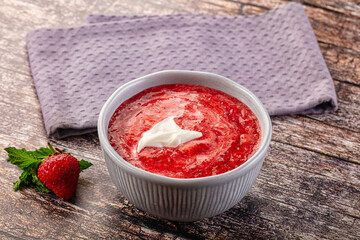 Cold sweet strawberry gazpacho soup