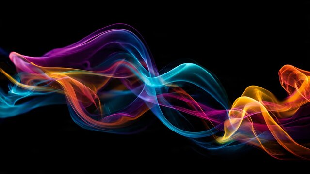 Vibrant flowing abstract smoke and light patterns in neon colors against a dark black background fire background energy wave - Powered by Adobe