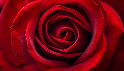 Crimson Elegance: A close-up shot of a vibrant red rose, its velvety petals unfurling to reveal a captivating spiral, embodying the essence of romance and beauty.