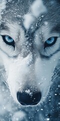 Majestic Siberian Husky in a Snowy Landscape, Enigmatic Blue Eyes Capturing the Winter Spirit