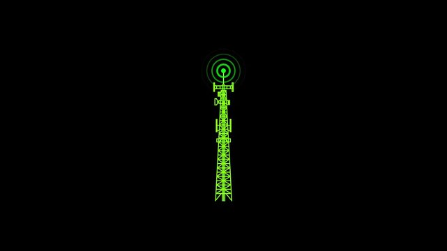 Wireless Signal Tower Illustration Radio waves tower connective network .and black background.
