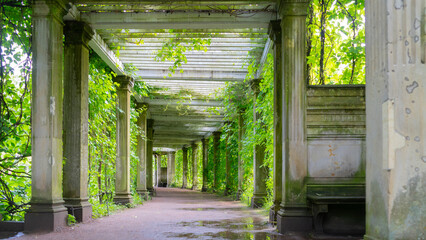 Pushkin, Russia, June 29, 2025. Pergola, veranda in Italian style in Catherine Park. Tsarskoye...