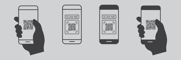 QR Code & Mobile Technology Icon Set – Scanning, Barcode, Digital Devices, UI, Vector Illustration