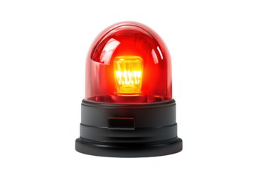 Red warning beacon light isolated on a transparent background