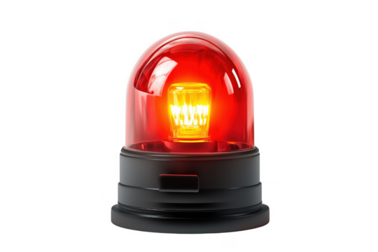 Red warning beacon light isolated on a transparent background