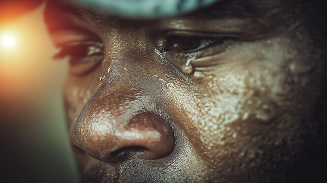 Close up of emotional athlete underwater golfing in urban setting at sunset