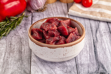 Raw beef meat cubes pieces