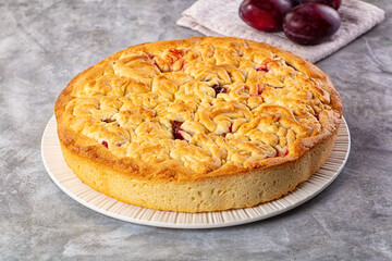 Sweet homemade pie with plums