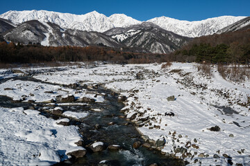 冠雪の北アルプス　山並み　長野県白馬村