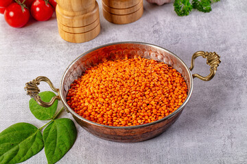 Raw dry red lentil in the bowl