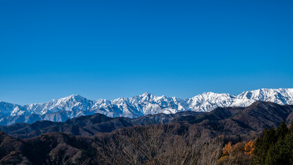 冠雪の北アルプス　山並み　長野県白馬村