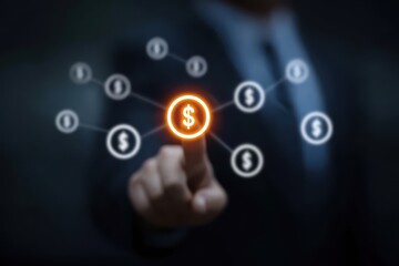 Fototapeta premium An artistic representation of capitalism as a golden marketplace network of advisors, assets, and acquisition deals