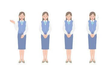 丁寧な動作をする女性事務員のイラストセット（全身）