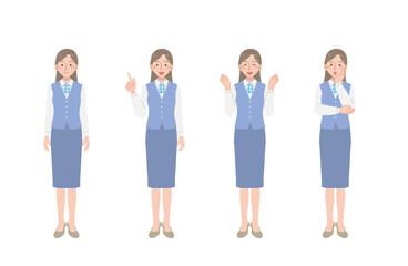 女性事務員のイラストセット（全身）