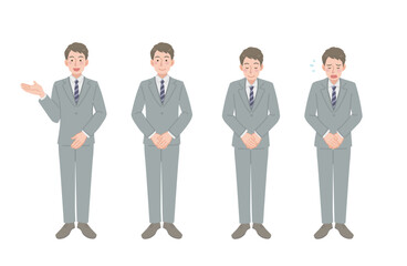 丁寧な動作をすビジネスマンのイラストセット（全身）