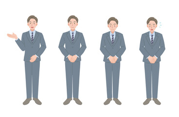 丁寧な動作をする営業マンのイラストセット（全身）