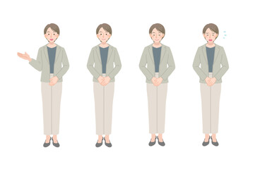 丁寧な動作をするビジネスウーマンのイラストセット（全身）