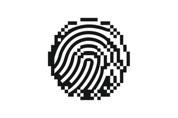 Digital Fingerprint Scan Pixelated Black Silhouette on a White Background