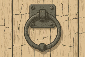Surface round doorknocker handle vector cracked illustration iron simple retro rustic