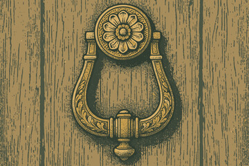 Vector weathered behind illustration brass pattern retro doorknocker floral intricate