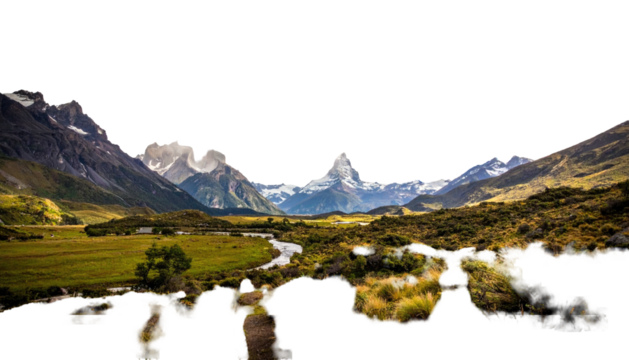 Scenic mountain landscape, valley, and river