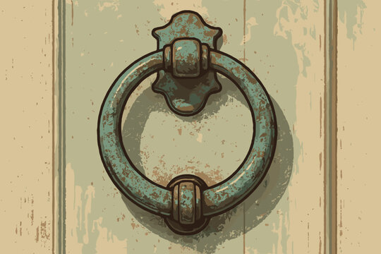 Illustration painted doorknocker knocker heavy faded patina classic retro vector door