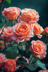 Fototapeta premium Elegant Pink Roses With Lush Green Leaves