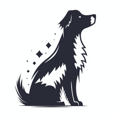 Elegant Black Dog Silhouette Sitting with Sparkling Accents on White Backdrop
