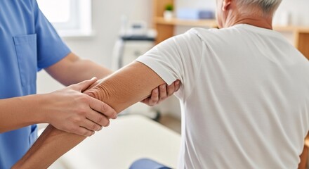 Obraz premium Expert Medical Care A Senior Mans Journey to Recovery with Dedicated Healthcare Professional Guiding Him Through Rehabilitation For Renewed Strength and Wellness