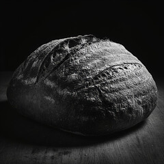 Artisan sourdough bread loaf in dramatic black and white lighting