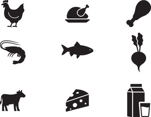 Meat, Dairy, and Produce Food Silhouettes