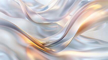 Naklejka premium Elegant soft metallic abstract background with flowing pearlescent waves in silver, gold, and white tones — minimal luxurious design texture.