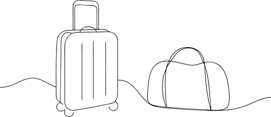 Black outline of a rolling suitcase and duffel bag