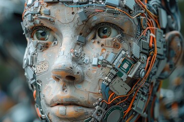Fototapeta premium Human Face Enhanced With Electronics