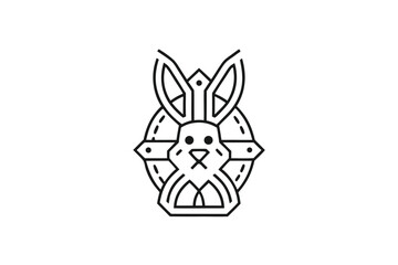 Geometric Rabbit Head Icon Simple Line Art on White Background