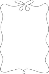 Cute ribbon frame vector hand drawn doodle border, continuous one line illustration, minimal design. Romantic wedding celebration decor, coquettish wavy oval banner. Vintage elegant lace ribbon frame