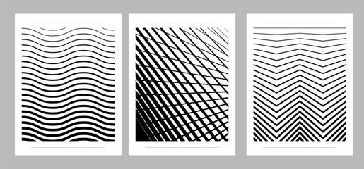 Abstract geometric pattern set for background with line gradient. Set modernism art trendy posters. Fade background collection for background with line gradient. Black and white cover vector template