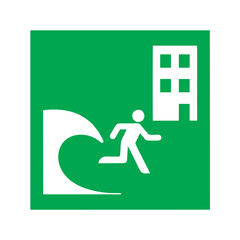 Tsunami evacuation building vector design safety sign standard ISO 7010