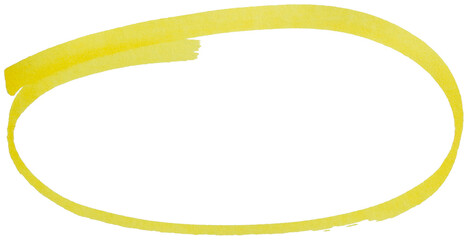 Hand drawn yellow marker circle sketch, abstract ink oval stroke for highlight, emphasis, underline, business note, doodle design, isolated simple round shape element on transparent background