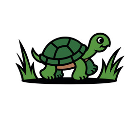 Fototapeta premium Cartoon Turtle Walking Through Grass Illustration for Children