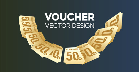 Golden Voucher Vector Design with Discount Coupons in Arch Shape