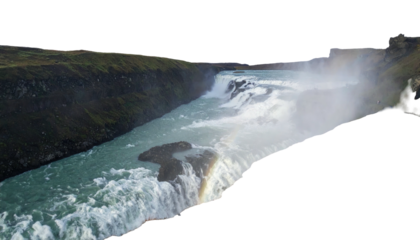 Gullfoss waterfall's turquoise water in Iceland, top viewpoint