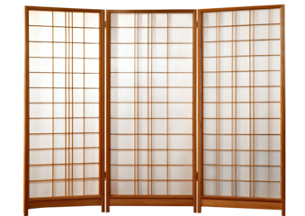 Three-panel wooden screen with paper-like inserts, a classic divider
